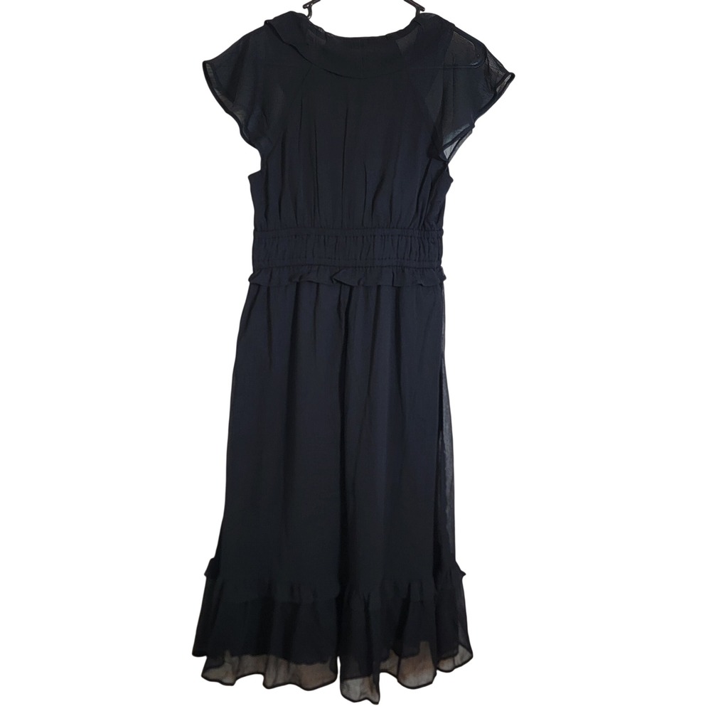 Old Navy Ruffle Chiffon Black Midi Dress Small Cotton Lined 753125 NWT - Picture 4 of 15